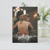 Sweet White Text Calligraphy Weddenschap Bedankt  (Staand voorkant)