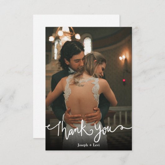 Sweet White Text Calligraphy Weddenschap Bedankt  (Voorkant / Achterkant)