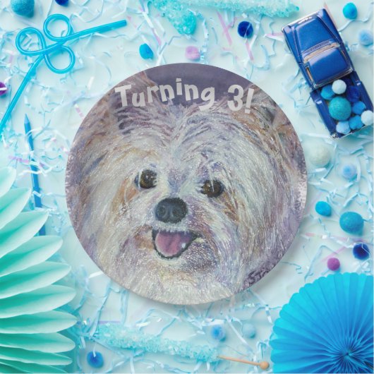 Sweet White Yorkie Turning 3 PARTY Papieren Bordje (Feest)