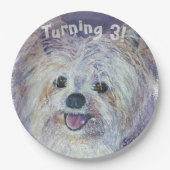 Sweet White Yorkie Turning 3 PARTY Papieren Bordje (Voorkant)