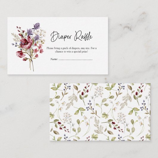 Sweet Wildflower Baby shower Luier Raffle Informatiekaartje (Voorkant / Achterkant)