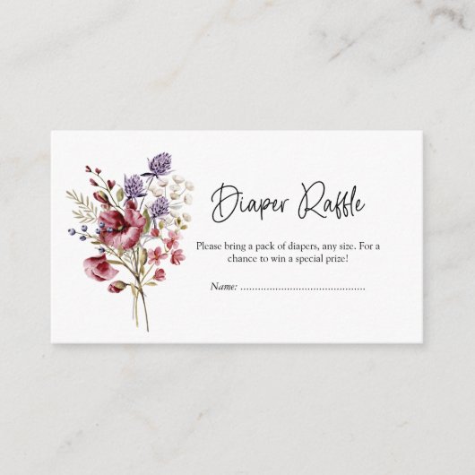 Sweet Wildflower Baby shower Luier Raffle Informatiekaartje (Voorkant)