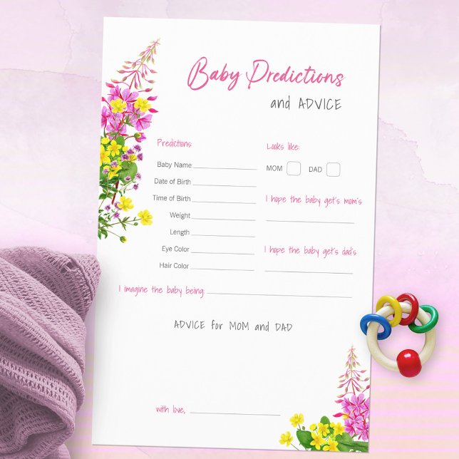 Sweet Wildflower Baby shower voorspellingen spel (Wildflower Baby Shower Predictions and Advice ©Susanne Sachers - Sunny Mind Design 🌞)