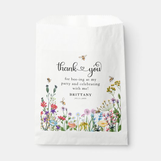 Sweet Wildflower & Bumblebee Kids Verjaardag Bedankzakje (Voorkant)