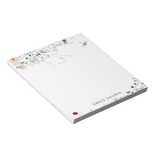 Sweet Wildflower en Lady Bug op persoonlijke titel Notitieblok (Schuin)