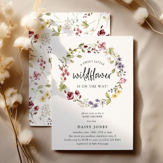 Sweet Wildflower Wreath Baby shower Kaart