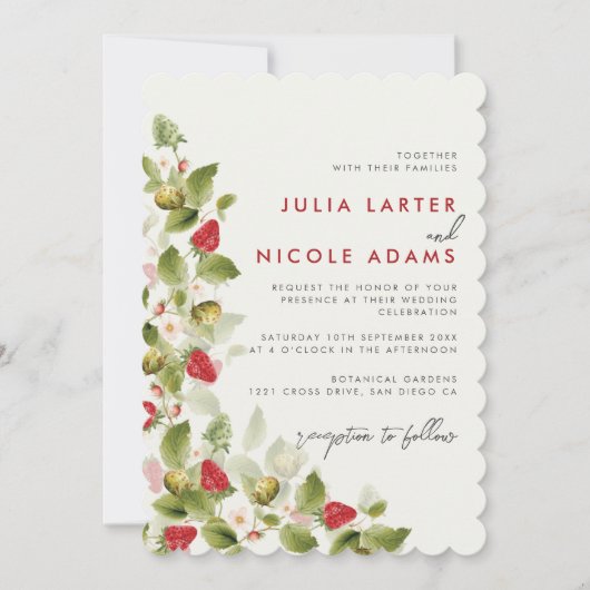 Sweet Wildflowers Aardbei Foto Trouwdouche Kaart (Voorkant)