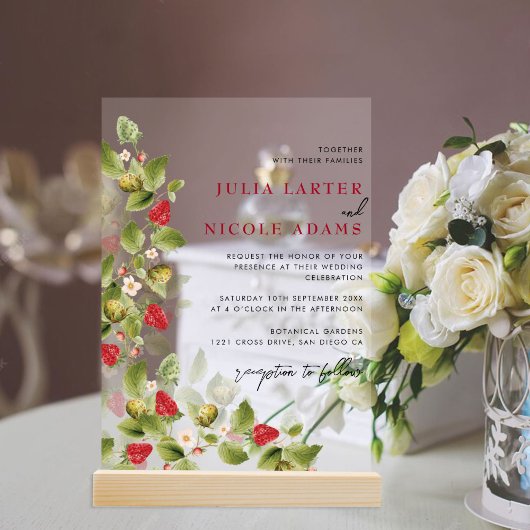 Sweet Wildflowers Aardbei Trouwdouche Acryl Uitnodigingen