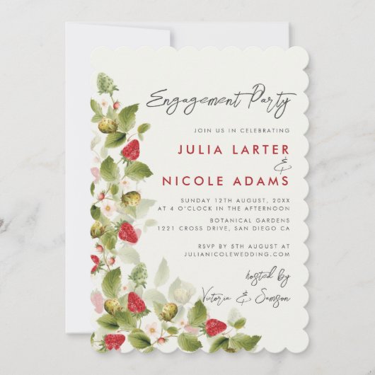 Sweet Wildflowers Strawberry Engagement Party Kaart (Voorkant)