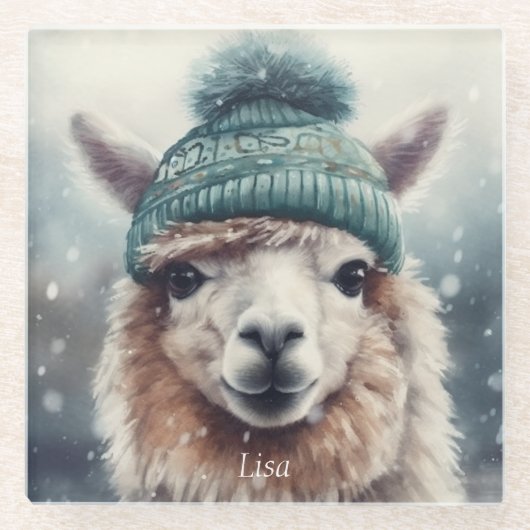 Sweet Winter Alpaca Glazen Onderzetter (Voorkant)