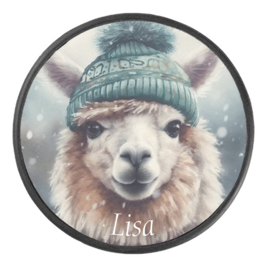 Sweet Winter Alpaca, op maat Hockey Puck (Voorkant)