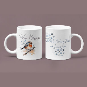 Sweet Winter Bird Waterverf inspirerend Tweekleurige Koffiemok