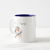 Sweet Winter Bird Waterverf inspirerend Tweekleurige Koffiemok (Voorkant links)