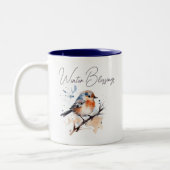 Sweet Winter Bird Waterverf inspirerend Tweekleurige Koffiemok (Links)