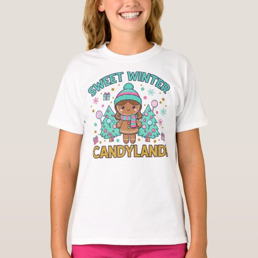 Sweet Winter Candyland Gingerbread Christmas T-shirt (Voorkant)