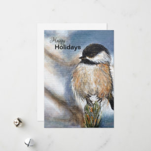 Sweet Winter Chickadee Bird Holiday Card Feestdagenkaart