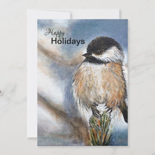 Sweet Winter Chickadee Bird on Pine Feestdagenkaart (Voorkant)