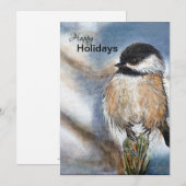 Sweet Winter Chickadee Bird on Pine Feestdagenkaart (Voorkant / Achterkant)