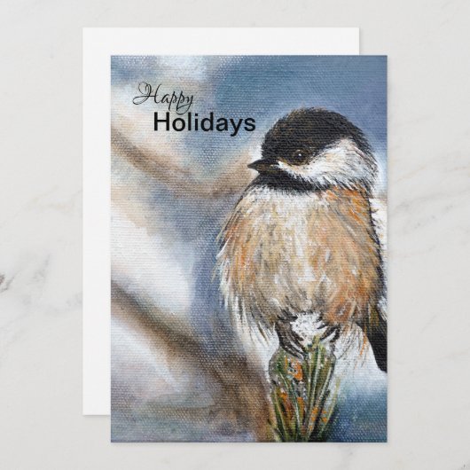 Sweet Winter Chickadee Bird on Pine Feestdagenkaart (Voorkant / Achterkant)