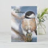 Sweet Winter Chickadee Bird on Pine Feestdagenkaart (Staand voorkant)