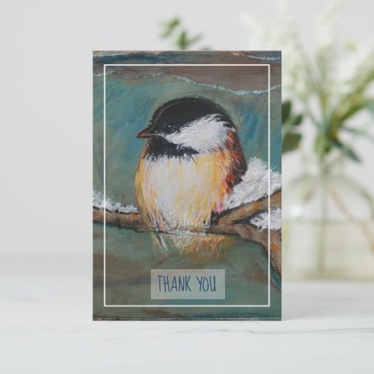 Sweet Winter Chickadee Bird Painting Bedankt (Staand voorkant)