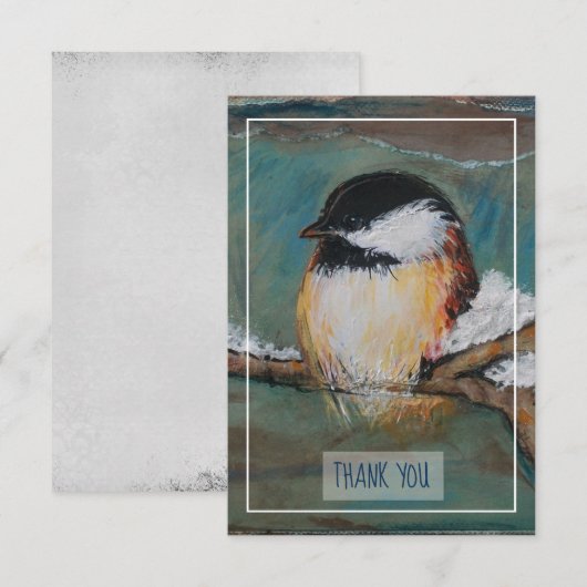 Sweet Winter Chickadee Bird Painting Bedankt (Voorkant / Achterkant)