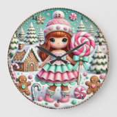 Sweet Winter Christmas Feestelijk Meisje Snoep Grote Klok (Voorkant)
