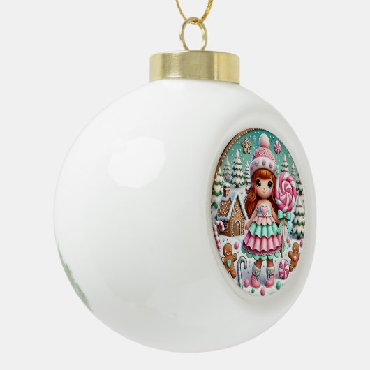 Sweet Winter Christmas Feestelijk Meisje Snoep Keramische Bal Ornament (Links)