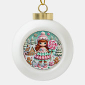 Sweet Winter Christmas Feestelijk Meisje Snoep Keramische Bal Ornament (Voorkant)