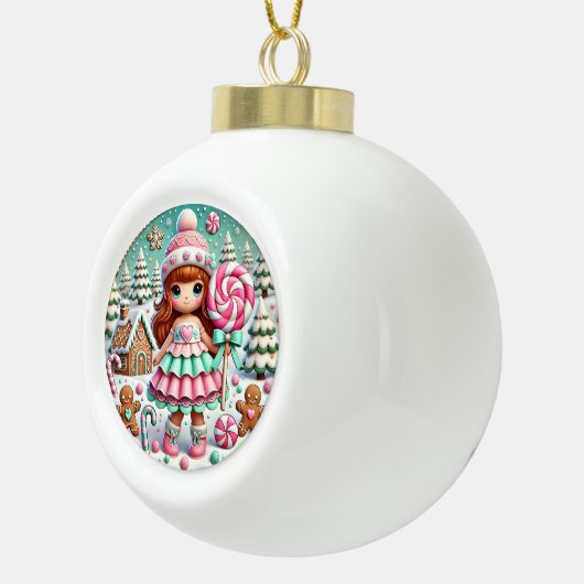 Sweet Winter Christmas Feestelijk Meisje Snoep Keramische Bal Ornament (Rechts)