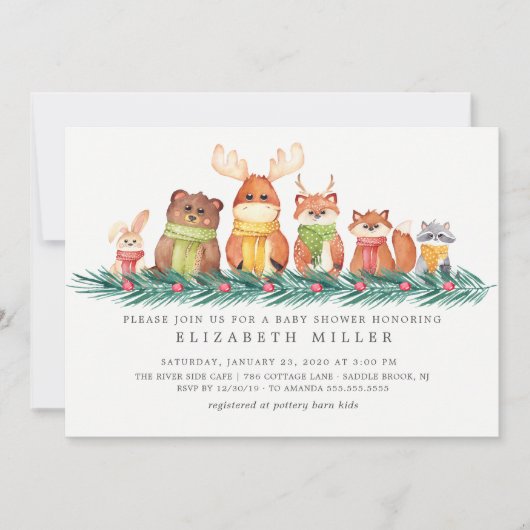 Sweet Winter Woodland Animals Baby shower Kaart (Voorkant)