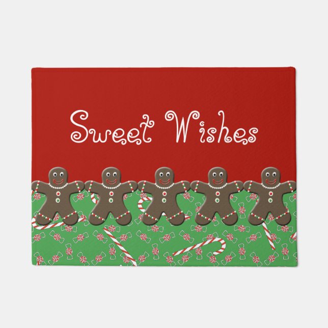 Sweet Wishes Custom Gingerbread Men Holiday Snoep Deurmat (Voorkant)