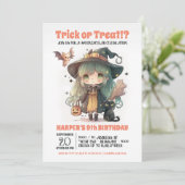 Sweet Witch Halloween Verjaardagsfeestuitnodiging Kaart (Staand voorkant)