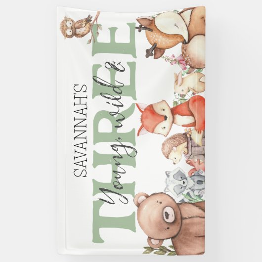 Sweet Woodland Animal 3rd Birthday Party Spandoek (Verticaal)