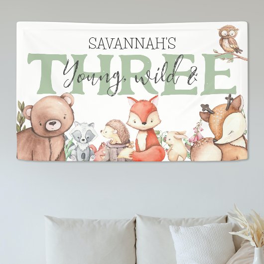 Sweet Woodland Animal 3rd Birthday Party Spandoek