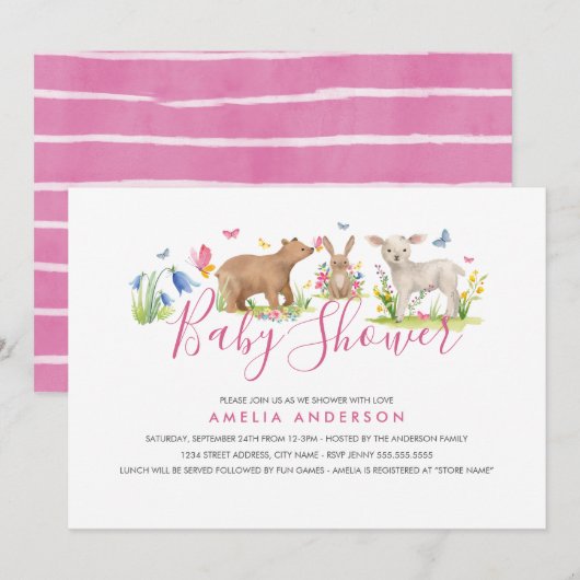 Sweet Woodland Animal Baby shower Kaart (Voorkant / Achterkant)