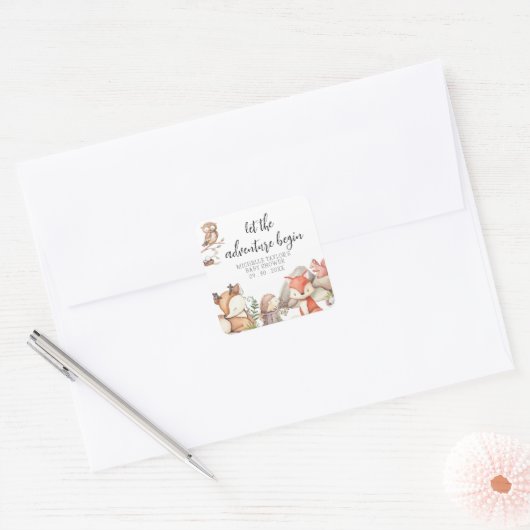 Sweet Woodland Animal Baby shower Square Sticker (Envelop)