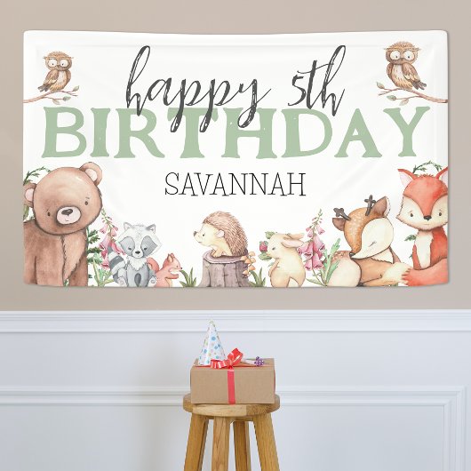 Sweet Woodland Animal Birthday Party Banner