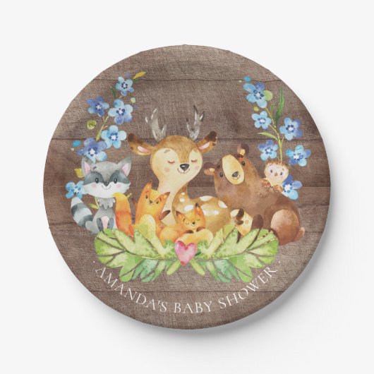 Sweet Woodland Animals Baby shower 7" Bord (Voorkant)