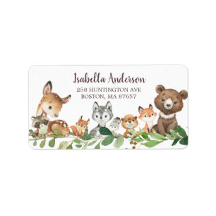 Sweet Woodland Animals Baby shower Adres Label