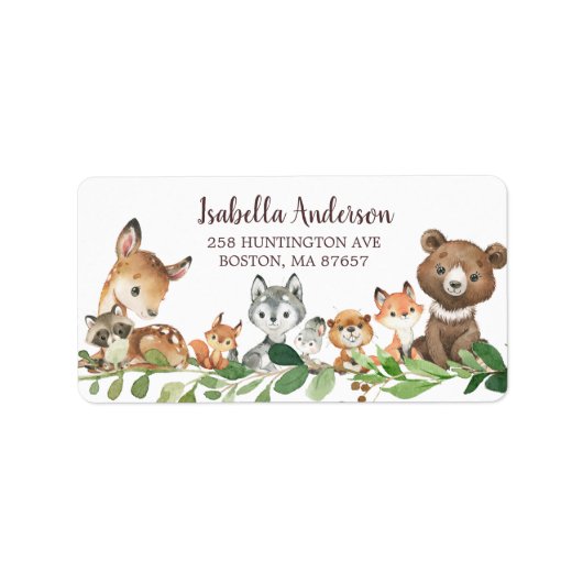 Sweet Woodland Animals Baby shower Adres Label (Voorkant)