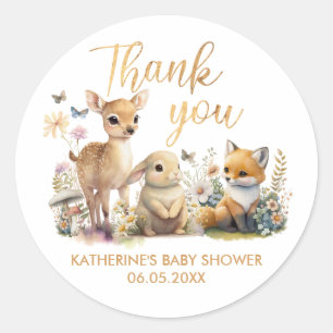 Sweet Woodland Animals Baby shower Dank je wel kla Ronde Sticker