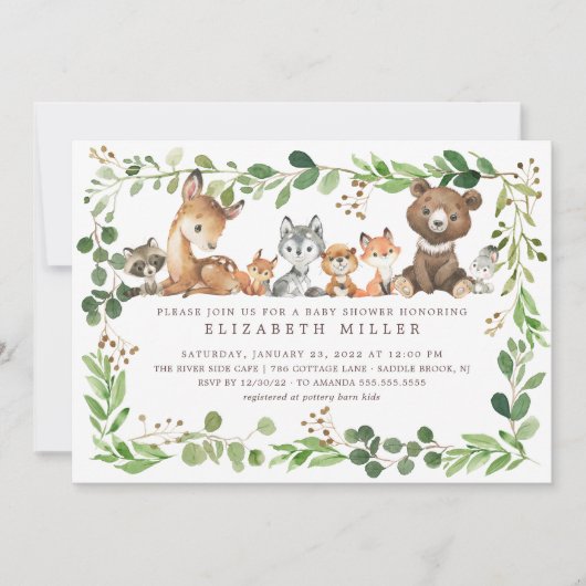 Sweet Woodland Animals Baby shower Invitation Kaart (Voorkant)