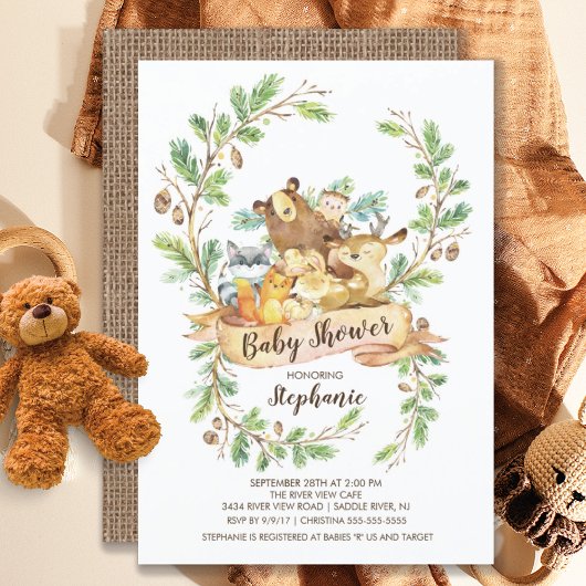 Sweet Woodland Animals Baby shower Invitation Kaart