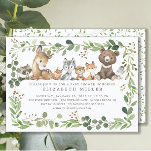 Sweet Woodland Animals Baby shower Invitation Kaart