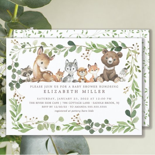 Sweet Woodland Animals Baby shower Invitation Kaart