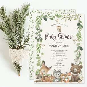 Sweet Woodland Animals Baby Shower Invitation Kaart