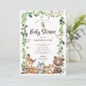 Sweet Woodland Animals Baby Shower Invitation Kaart (Staand voorkant)
