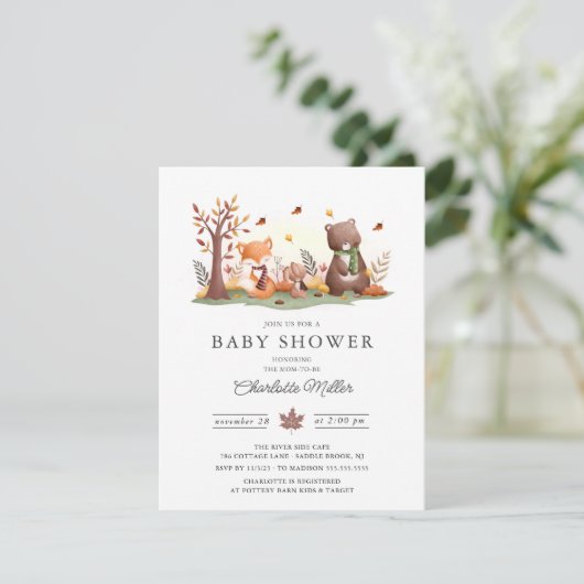 Sweet Woodland Animals Baby shower Kaart (Staand voorkant)