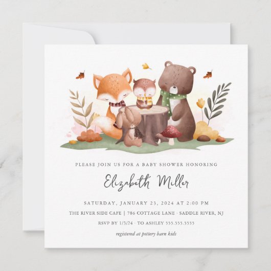 Sweet Woodland Animals Baby shower Kaart (Voorkant)